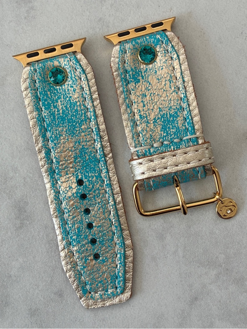 Spark*l Turquoise & Champagne Sivella Apple Watch Band - Size 2, 38-41mm